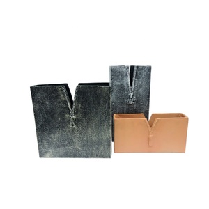 Artesign Dark Grey Aluminium Flower Pot Set of 2 Modern Handmade Eco-Friendly Tabletop <b>Vase</b> Home Office Decor Made in India - Product Image 3