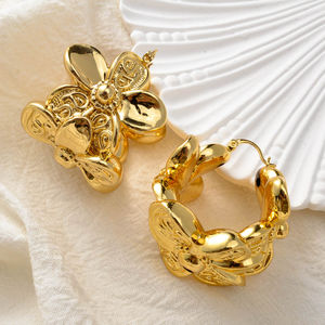 Fashion Bohemia High Quality Copper <b>14k</b> <b>Gold</b> Plated Flower <b>Hoop</b> <b>Earrings</b> Women - Product Image 4
