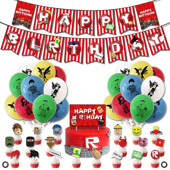 venda quente roblox festa suprimentos roblox balões bolo topper banner com  crianças festa de aniversário decoração x1042