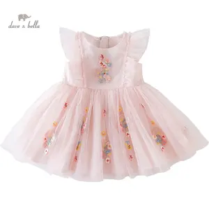 DBM14099 डेव बेला गर्मियों में बच्ची के प्यारा धनुष पुष्प जाल जिपर पोशाक बच्चों पार्टी फैशन ड्रेस बच्चों राजकुमारी पोशाक