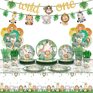 Vaisselle en papier de <span class=keywords><strong>table</strong></span> de vente chaude fournitures de fête décoratives parc animalier assiette de fête de douche de bébé sur le thème de la jungle - Product Image 5