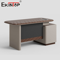 Bureau de travail moderne Ekintop à prix abordable en PVC imitation bois foncé, table et chaise pour petit bureau à domicile, bureau d'ordinateur