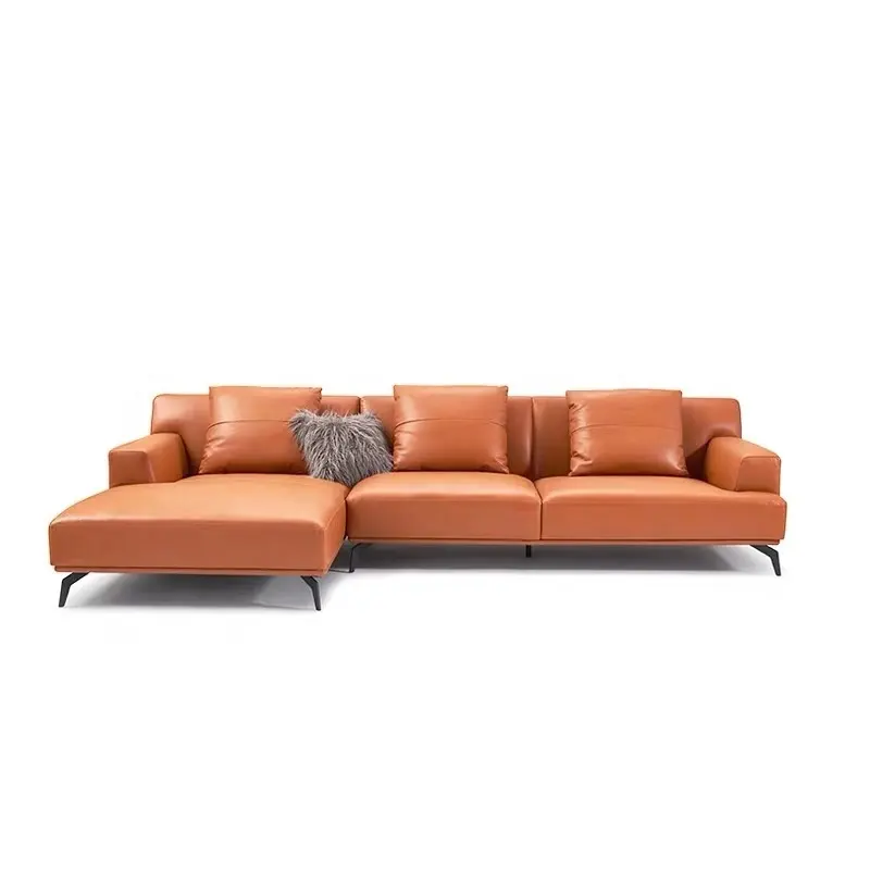 L-образный секционный диван из натуральной кожи коричневого цвета угловой диван в итальянском стиле