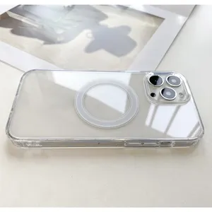 Magnetische Telefoonhoes Voor Iphone15 14 13 Pro Max Magneet Doorzichtige Acryl Hoesjes Voor Iphone 15 16 Draadloos Opladen Case