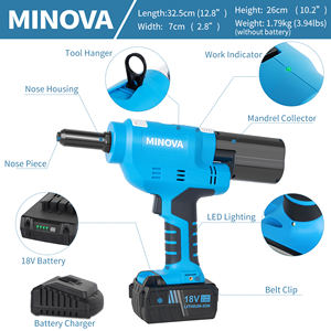 Remachadora Inalámbrica Profesional MINOVA, Remachadora Industrial Inalámbrica de 18 V y 4 Ah, Potente Máquina Remachadora sin Escobillas - Product Image 2