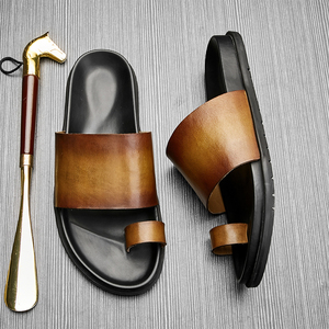 Tongs tendance pour hommes en cuir de vachette véritable, <span class=keywords><strong>semelle</strong></span> souple, respirantes, antidérapantes, brodées, pour l'hiver et l'extérieur - Product Image 6