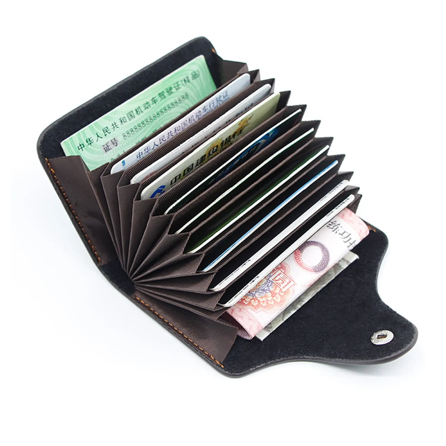 עור מפוצל אשראי כרטיס מחזיק, אשראי כרטיס ארנק עם סגירת כפתור עם 11 חריצים
