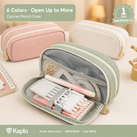 Trousse à crayons en toile de grande capacité avec double fermeture éclair, design à ouverture rabattable, organisateur de papeterie multi-compartiments pour l'école et le bureau