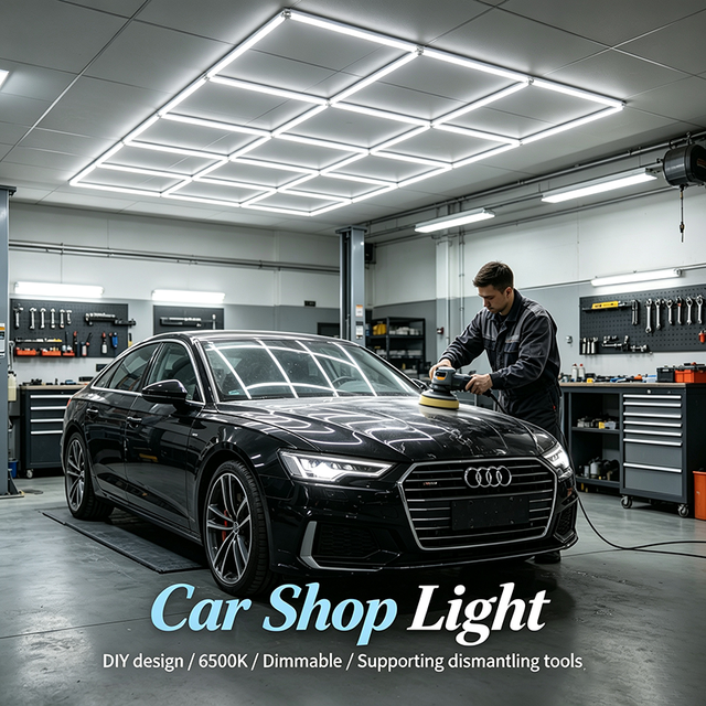 Square LED Car Shop Light 6500K Dimmable DIY Design Detailing Garage Ceiling Light for Auto Repair Workshop Car Wash Station