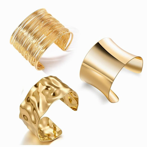 Brazaletes Chunky Abiertos Chapados en Oro de 18K PVD en Acero Inoxidable, Juego de Pulseras Martilladas con Pavé para Mujer - Product Image 6