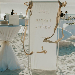 Bannières de bienvenue de mariage d'affaires d'impression de tissu personnalisé rubans de soie arc fête Festival toile de fond Logo suspendu Photo <span class=keywords><strong>signalisation</strong></span> - Product Image 5