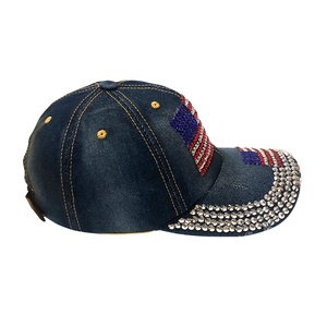 Casquette de baseball sportive 5 panneaux personnalisée pour femme, style bling, avec fleur et strass, ajustable, en denim, tissu courant - Product Image 3
