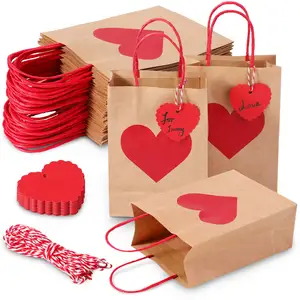 情人节糖果礼品袋情人节派对袋红心爱心纸袋带标签
