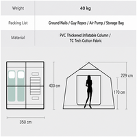 Tente Gonflable en Coton de 14 m² avec Toile PVC Imperméable, Installation Rapide, Abri de Glamping, Auvent, Pièce d'Extension pour Camping Familial - Vente en Gros