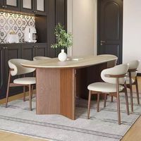 Mesa de Comedor Nórdica Retro de Madera con Juego de 6 Sillas de Nogal, Muebles de Cocina de Inspiración Francesa para Sala de Estar y Restaurante