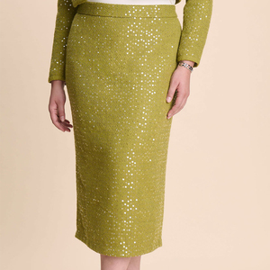 Ensemble deux pièces personnalisé pour femmes grandes tailles, veste courte élégante en sequins décontractée d'hiver de haute qualité et jupe mi-longue - Product Image 4