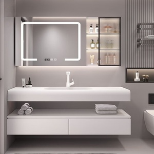 Modern light luxury <b>skin</b>-feel integrated basin arc washbasin bathroom cabinet painted - Product Image 1
