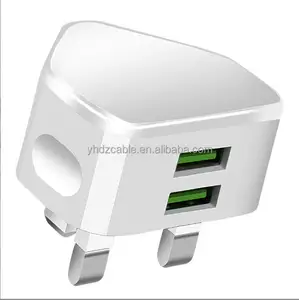 Penjualan Terbaik 2.1A pengisi daya perjalanan USB dual-port UK 3 pin pengisi daya cepat Android untuk iPhone 5 6 7 8 11 13 iPad