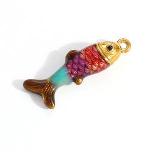 Colgante de joyería DIY de acero inoxidable con forma de pez colorido y efecto goteo para hacer collares, formas mixtas, tamaño mediano - Product Image 5