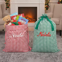 Sac en coton à cordon de serrage à carreaux de Noël, pochette réutilisable à carreaux écossais 50x70cm, sac du Père Noël, sacs cadeaux de Noël, fournitures pour fêtes