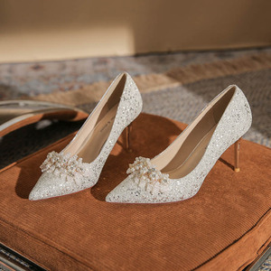 Bridal Pumps <b>Glitter</b> Pointed Toe Stiletto Heel High 5cm-8cm Rhinestone Decoration <b>Women</b> Wedding <b>Shoes</b> Model 6681-35 - Product Image 1