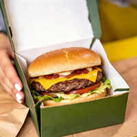 Boîte à hamburger pliable intégrée de style minimaliste en carton biodégradable jetable, fabriquée sur mesure en usine, compacte et portable