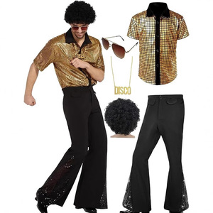 Costume d'Halloween hippie des années 60 et 70, pantalon à paillettes, chemise, haut, pantalon pattes d'éléphant pour <span class=keywords><strong>homme</strong></span>, <span class=keywords><strong>tenue</strong></span> de danse disco brillante pour adulte - Product Image 2