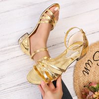 G09 Nouvelles chaussures de danse latine de haute qualité pour l'été, en cuir brillant, à talon bas, à bout ouvert, sandales polyvalentes, chaussures de plage