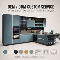 Ensemble de meubles de cuisine modulaires modernes sans poignées, finition bleu ardoise mat, en kit pour la rénovation de cuisine