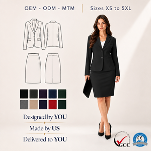 Completo da Donna Nero con <span class=keywords><strong>Blazer</strong></span> a Due Bottoni, Gonna a Tubino, Risvolto a Notch, Maniche Lunghe, Taglie Forti, per Ufficio, Dirigenti, Manager di Hotel, Personalizzabile - Product Image 1