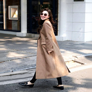 Abrigo Largo de Lana para Mujer HAGOO B535, Cuello Vuelto, Doble Botonadura, Estilo Blazer, Moda de Oficina para Invierno y Otoño, Venta al por Mayor - Product Image 1
