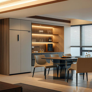 Meuble d'entrée mural minimaliste moderne, en contreplaqué multicouche, avec porte <span class=keywords><strong>gris</strong></span> mat et banc en bois intégré, pour rangement d'entrée - Product Image 2