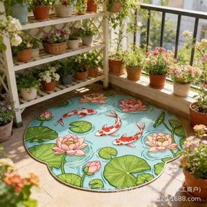Alfombra redonda de imitación de cachemira con forma de estanque Koi, antideslizante, para sala de estar, dormitorio, decoración del hogar, alfombra para el suelo - Product Image 5