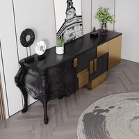 Table console moderne en bois massif noir et or, écologique, avec sculptures vintage |   Meubles de salon de luxe