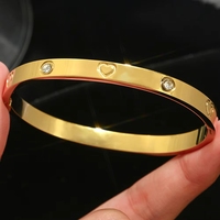 Juego de Brazaletes de Acero Inoxidable con Certificado CE RHOS, Chapado en Oro de 18K, con Corazón de Diamantes de Imitación, Diseño de Lujo para Mujer, Regalo para el Día de la Madre