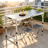 Table de repas pliante d'extérieur moderne, réglable en hauteur, en alliage d'aluminium, durable, légère, garantie 5 ans, pour cour
