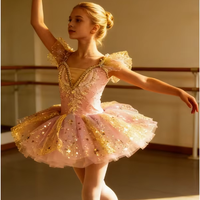Robe de danse de ballet scintillante à sequins, col en V, jupe tutu en maille, manches bouffantes, robe de ballerine arc-en-ciel pour spectacle de danse pour enfants