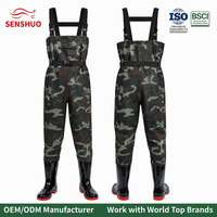 Waders de chasse tactiques imperméables et robustes Senshuo Woodland Camo à double genouillère pour la pêche au canard en lac et les activités sportives