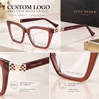 Montures optiques vintage en acétate en gros, lunettes carrées avec branches diamantées, logo personnalisé, montures de lunettes pour femmes