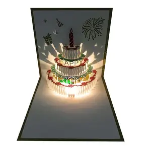 3D Pop Up Birthday Cards,Warming LED Light Birthday Cake Music Happy Birthday Card Postcards Pop Up Greeting Cards