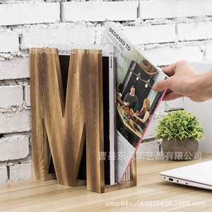 Wooden Letter M <b>Bookend</b> Desk Organizer Storage Rack For Office Home Decor - Product Image 2