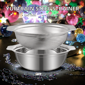 Yurtrain Panier égouttoir en acier inoxydable de style japonais avec poignée métallique et filtre microporeux pour cuisine, passoire à riz, compatible lave-vaisselle - Product Image 2