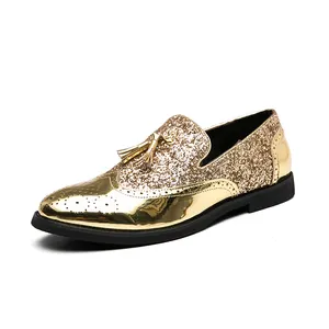 Sepatu kulit ukuran Plus untuk pria, sepatu kasual warna emas, SEPATU kaki mewah, sepatu klub malam kepribadian, sepatu kasual 2024