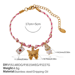 18K Gold Plated Stainless Steel Charm Bracelet <b>Pink</b> <b>Braided</b> Chain Adjustable Pendant Bangle DIY Jewelry Gift - Product Image 5