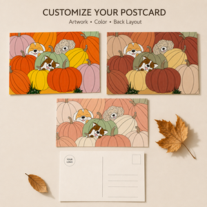 Carte postale mignonne pour la saison d'automne, cartes imprimées avec illustration de chiot et de citrouille pour envoyer des messages de fêtes - Product Image 6