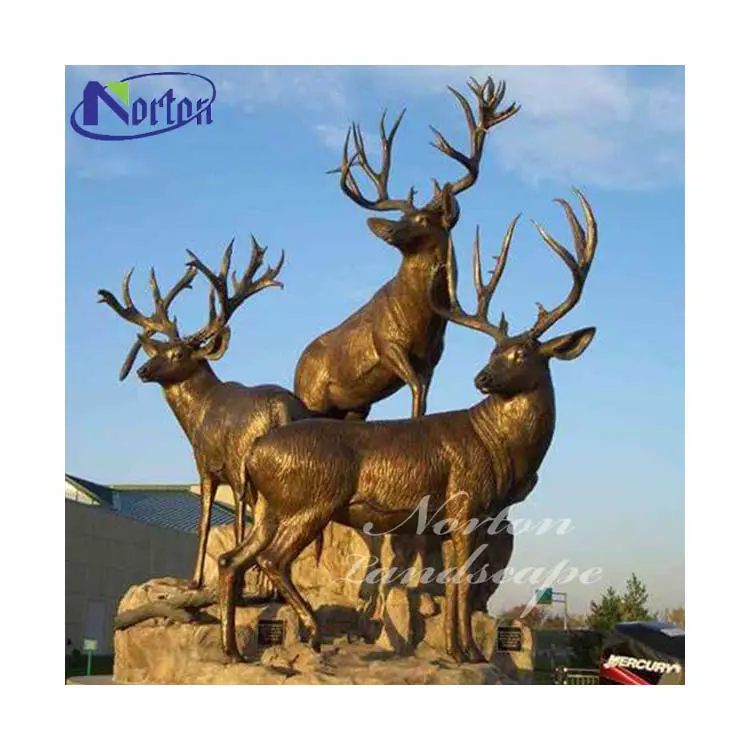 Custom Metal Art Life Size Cobre Animal Ciervo escultura Jardín Estatuas Al Aire Libre Bronce Estatua Reno