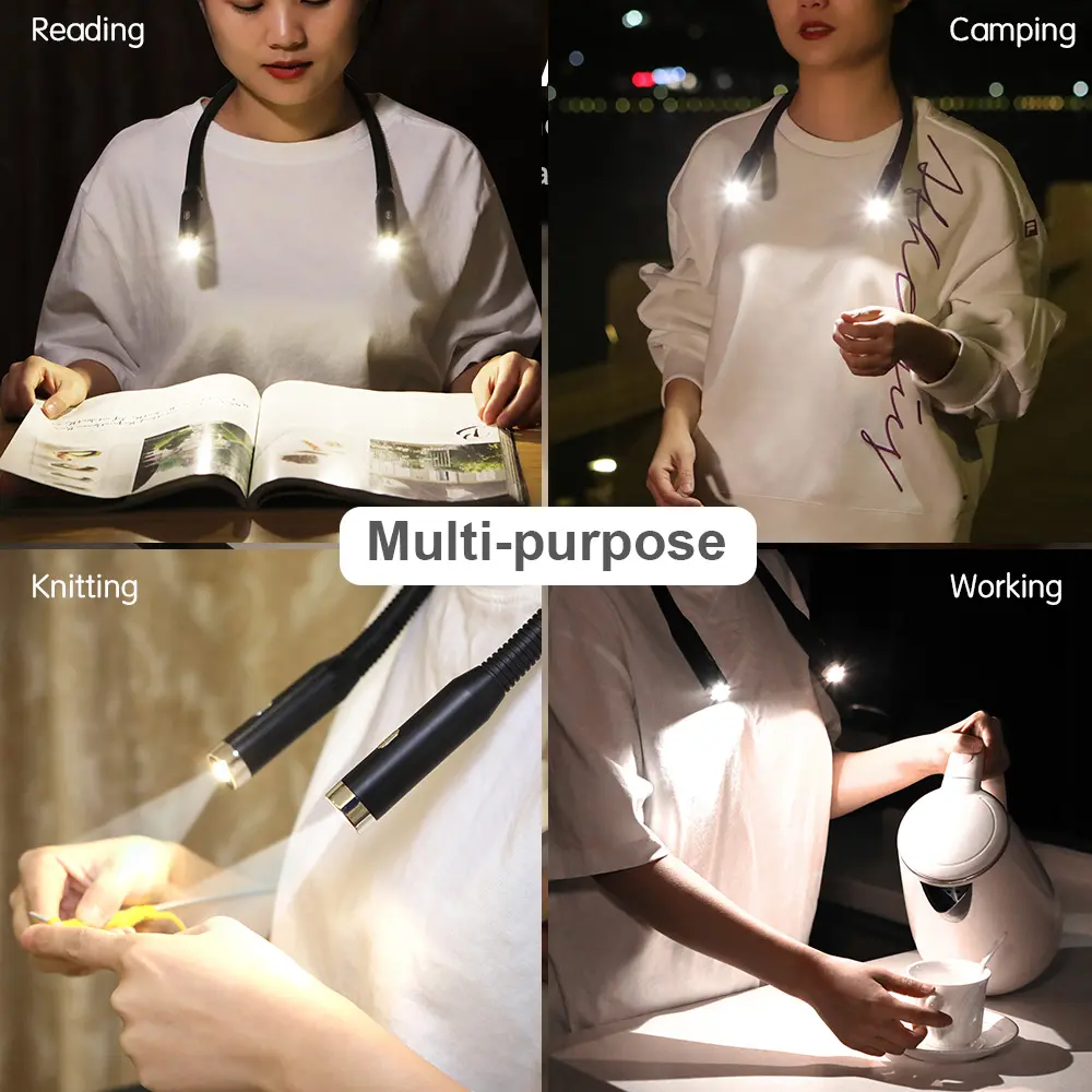 LED Flexible Neck Reading Light Walking Crocheting Mechanic Crafts Rechargeable Reading Lamp