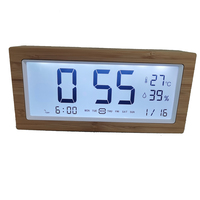 Réveil numérique intelligent à affichage LCD avec rétroéclairage, affichage de l'heure, de la température, de l'humidité, du jour et de la date, fonction snooze, en bambou, en bois