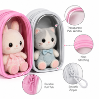 Mini sac de présentation pour poupées en cuir PU avec fenêtre transparente en PVC, sac à dos Ita, pochette de transport transparente pour jouets en peluche, fermeture éclair, clip, Kawaii, vente en gros