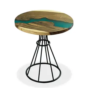 Mesa de resina de madera de estilo nórdico, mesa de resina epoxi para sala de estar, comedor y café, patas de mesa redondas, mesa moderna de Río